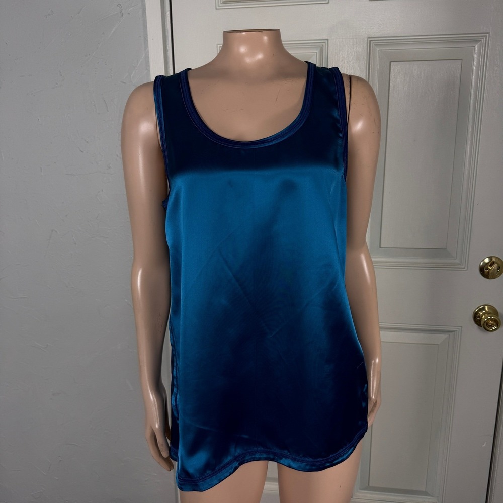 Helmut Lang Satin Blouse 6 Coverstitch Tank Top Sleeveless Viscose Silk KK28
